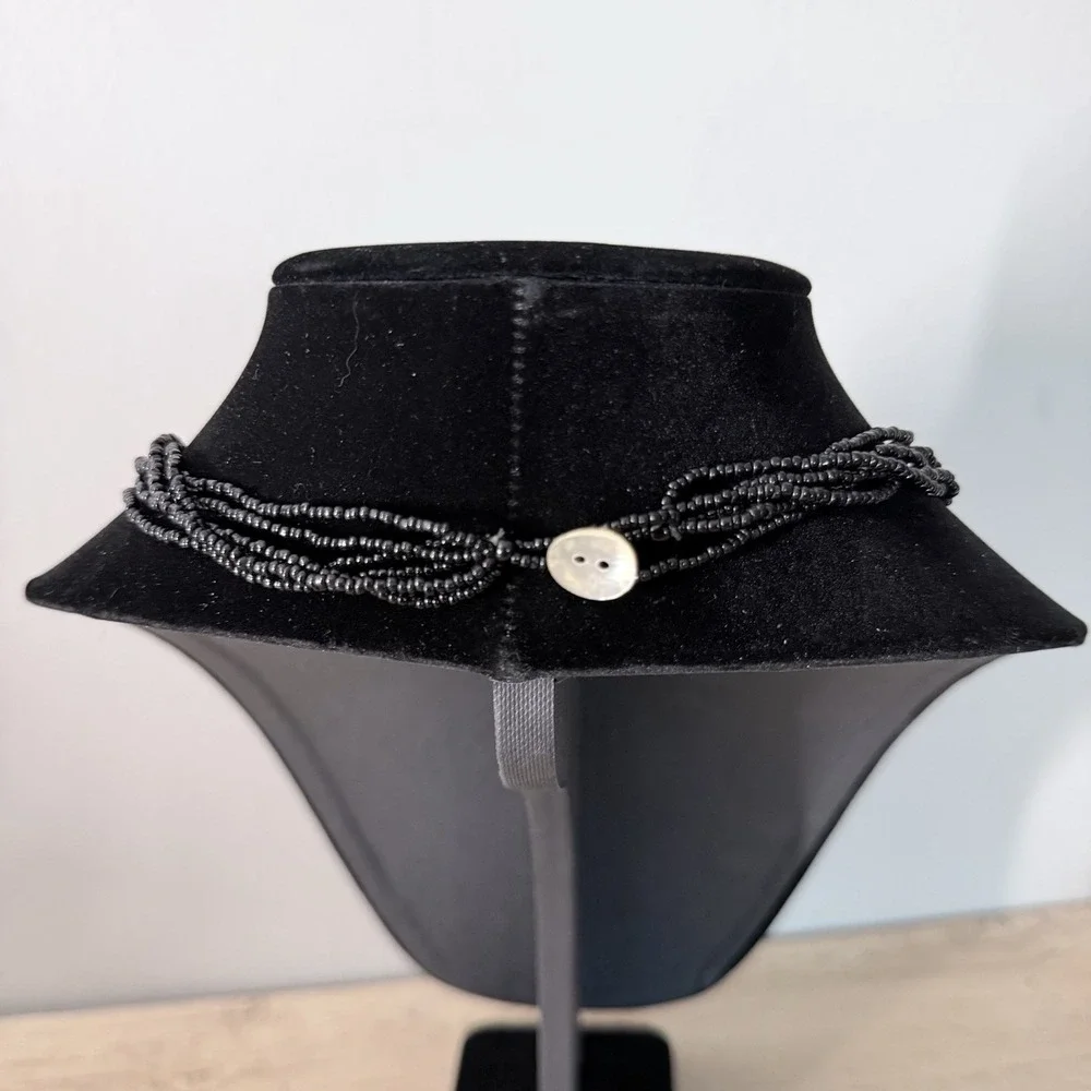 Black‎ Beaded Pendant Necklace Goth Boho Dark Academia Layered Grunge Style